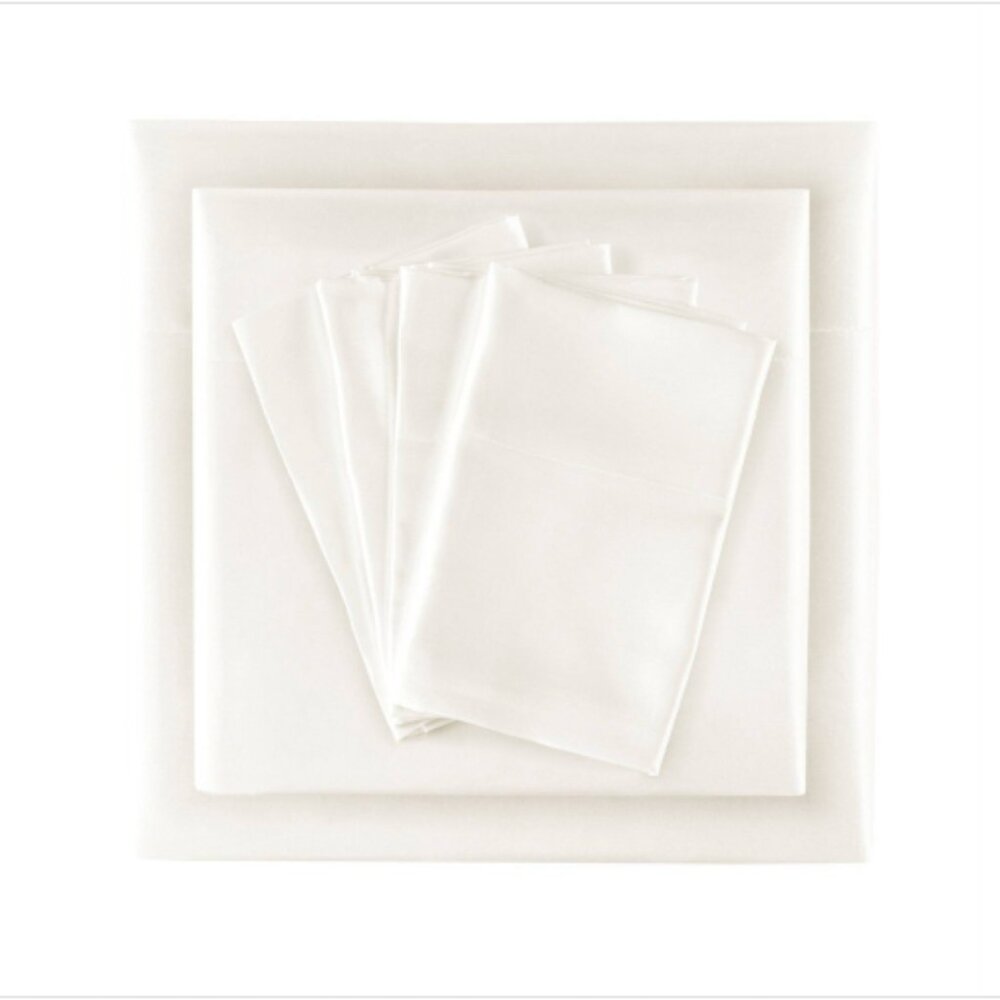 Satin 6-Piece Ivory Solid Polyester Queen Luxury Sheet Set